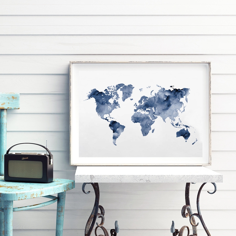 Xanh Dương Bản Đồ Thế Giới In  - đánh giá và giá Custom Star Map