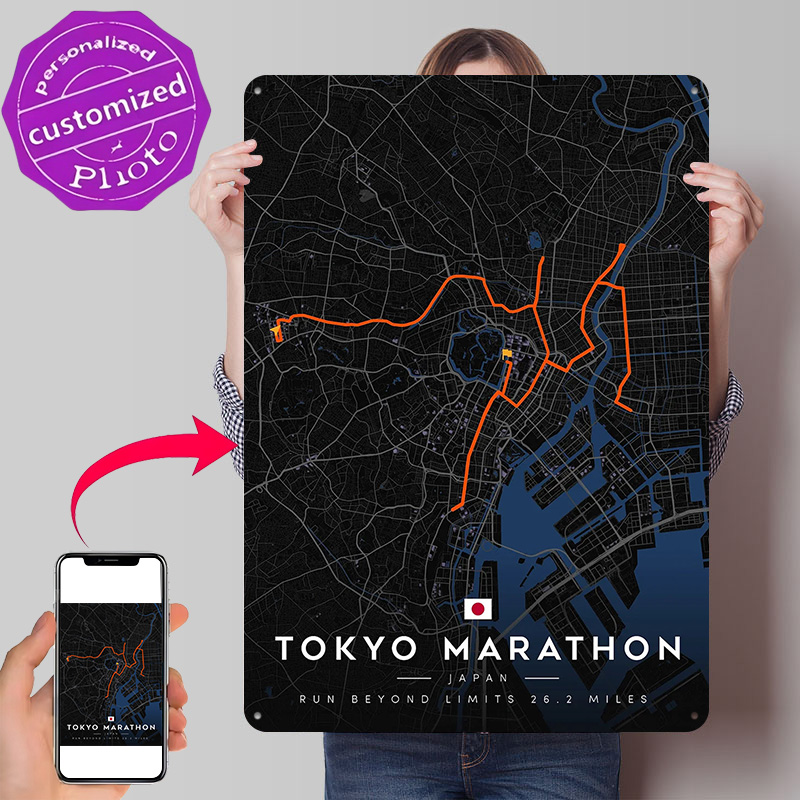 Tokyo Marathon Route Map 3D Te - đánh giá và giá Custom Map Poster