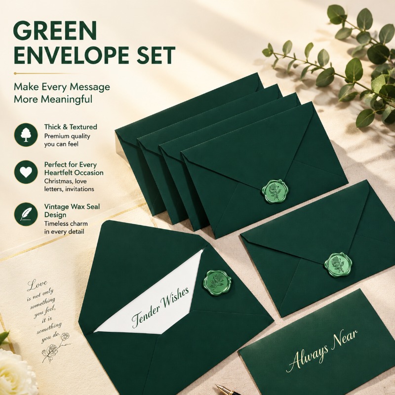 Thick‑textured Green Envelope  - đánh giá và giá Wax Seal Letter Kit